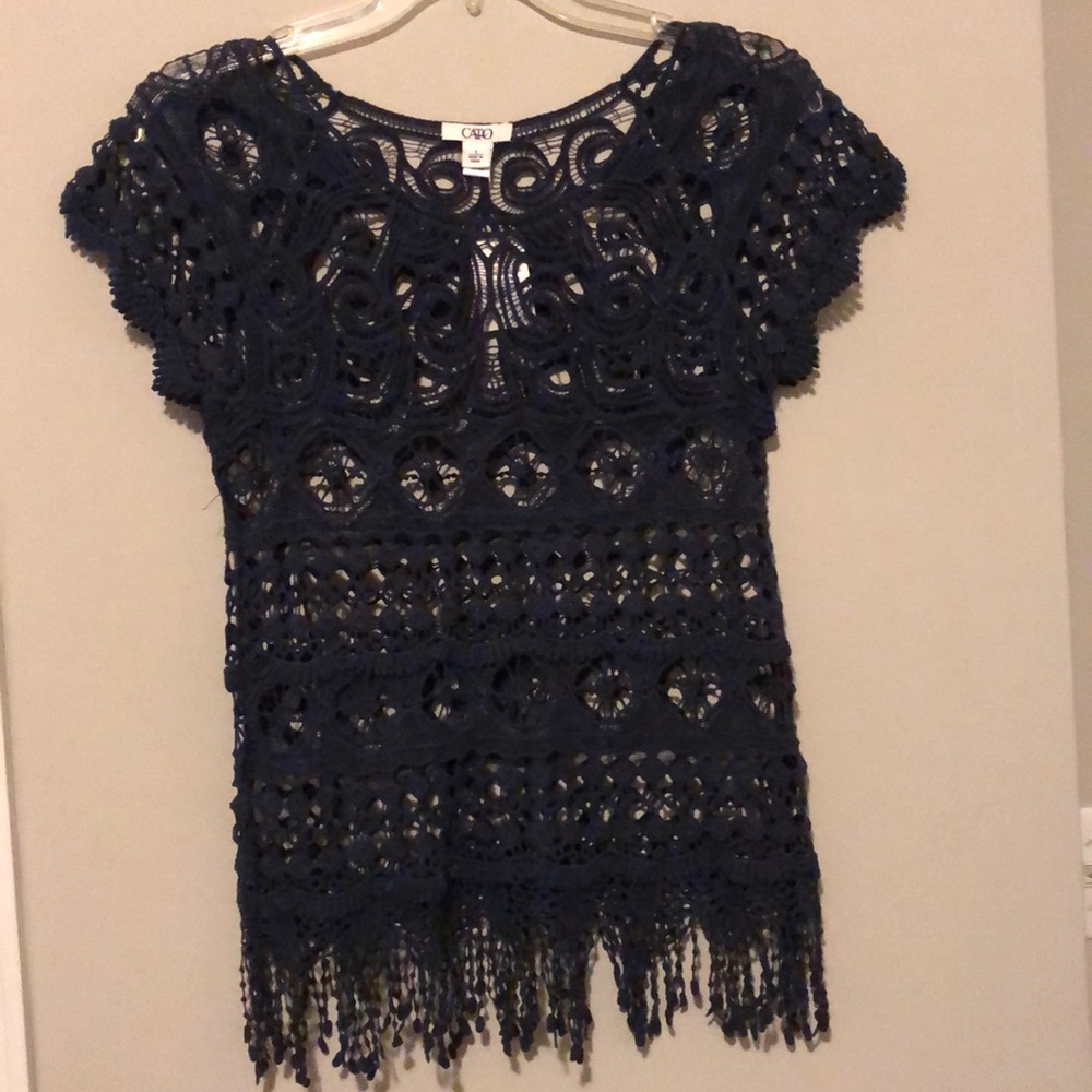 Sheer knit blue top